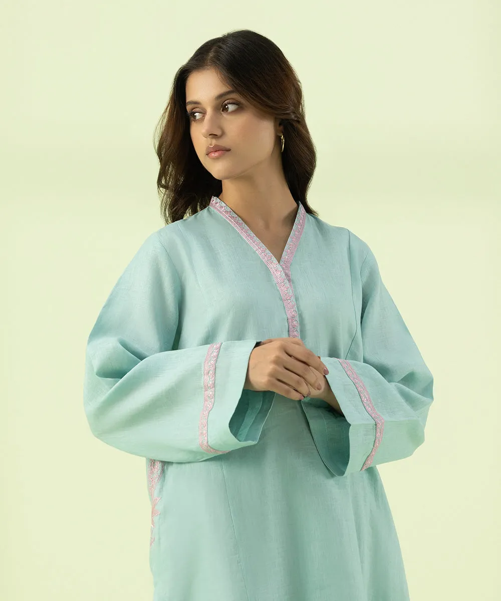 2 Piece - Embroidered Linen Suit