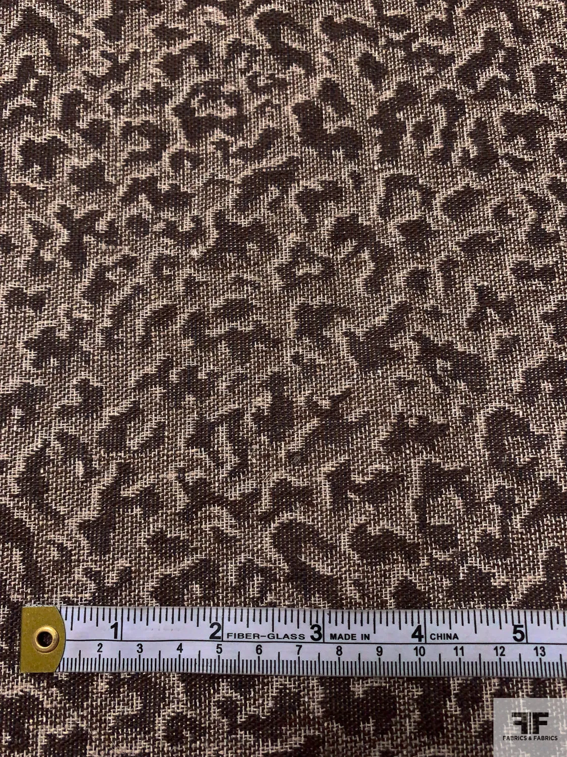 Animal Pattern Yarn-Dyed Linen-Weave Cotton - Brown / Light Beige
