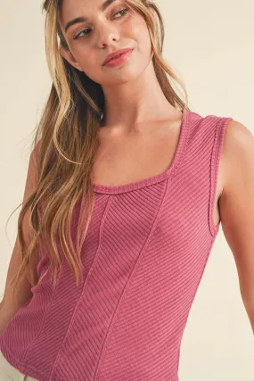 Boardwalk Berry Ribbed Knit Sleeveless Top