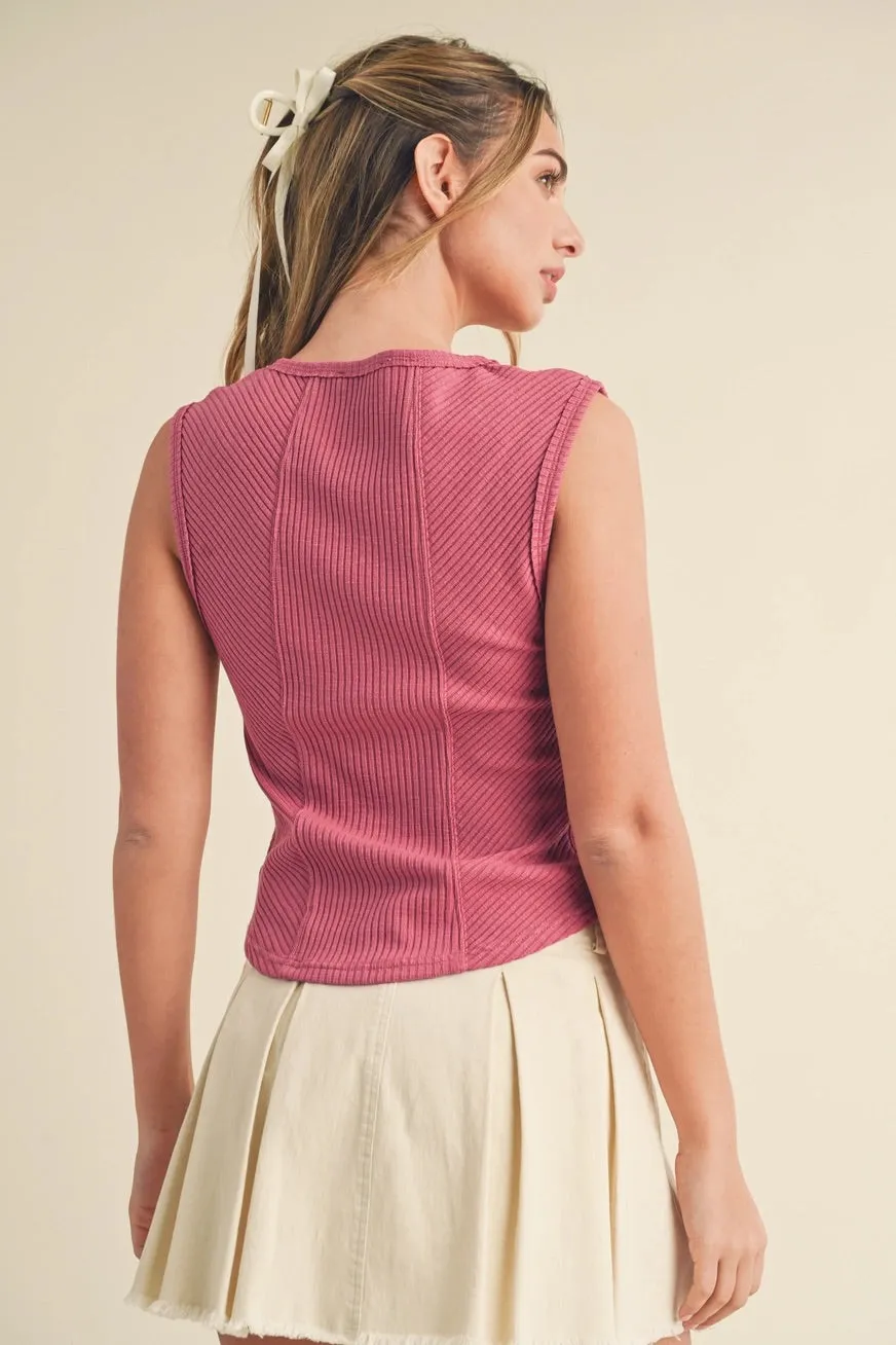 Boardwalk Berry Ribbed Knit Sleeveless Top
