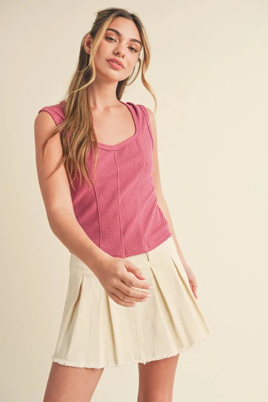 Boardwalk Berry Ribbed Knit Sleeveless Top