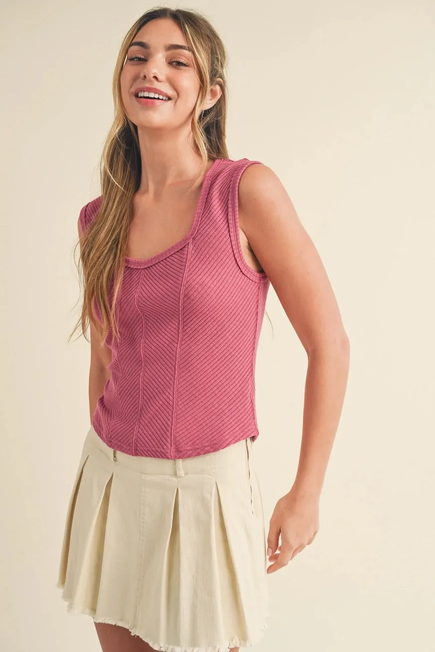 Boardwalk Berry Ribbed Knit Sleeveless Top