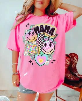 Comfort Colors Retro Mama Smiley Tee - Fun Mom Shirt- Rocker Tee/ Softstyle Tee