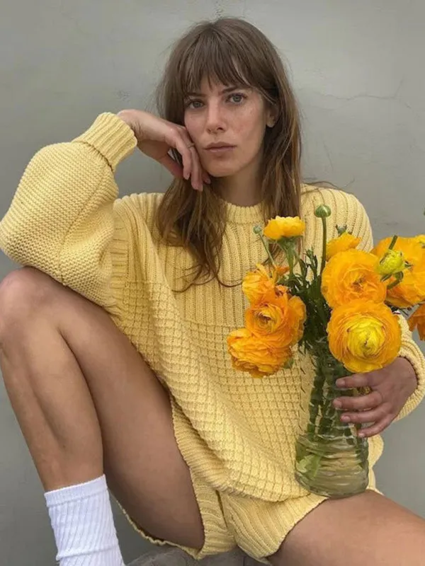 Comfy Knitwear Duo: Lounge Sweater and Laid-Back Shorts