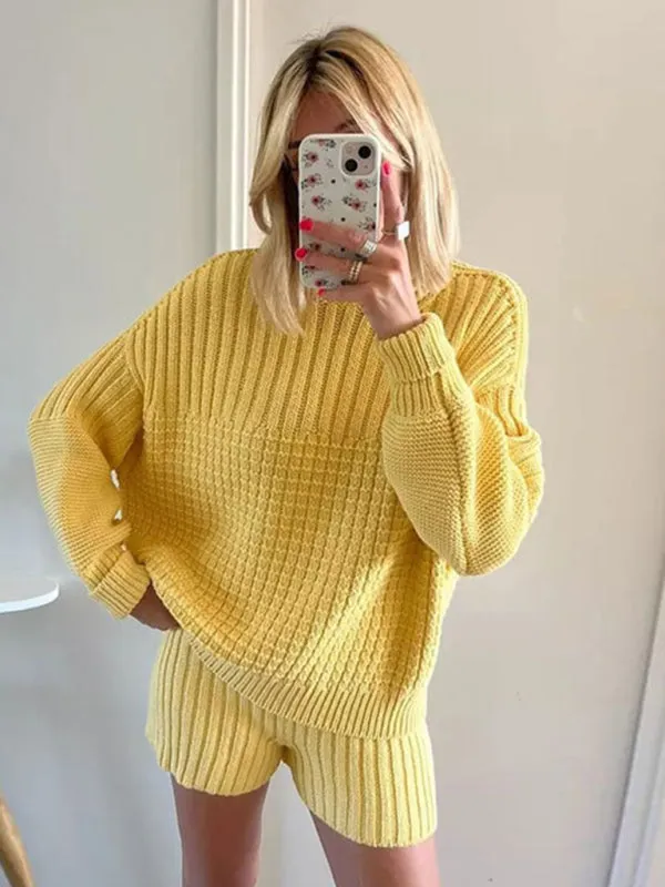 Comfy Knitwear Duo: Lounge Sweater and Laid-Back Shorts