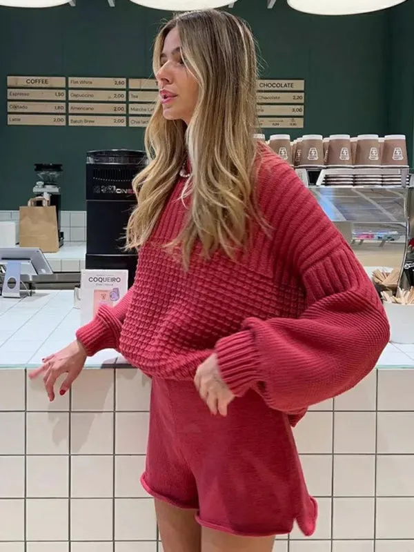 Comfy Knitwear Duo: Lounge Sweater and Laid-Back Shorts