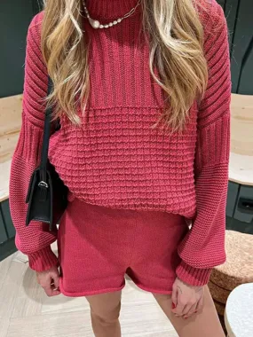Comfy Knitwear Duo: Lounge Sweater and Laid-Back Shorts