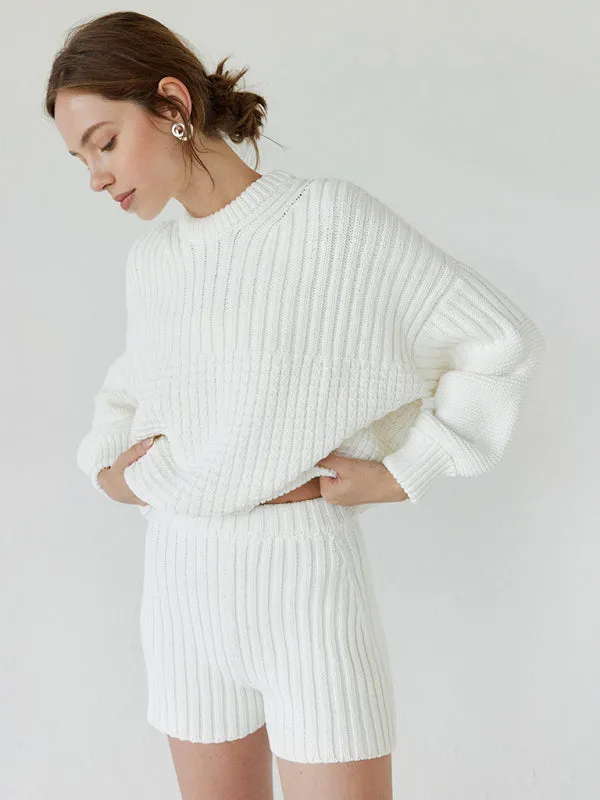 Comfy Knitwear Duo: Lounge Sweater and Laid-Back Shorts