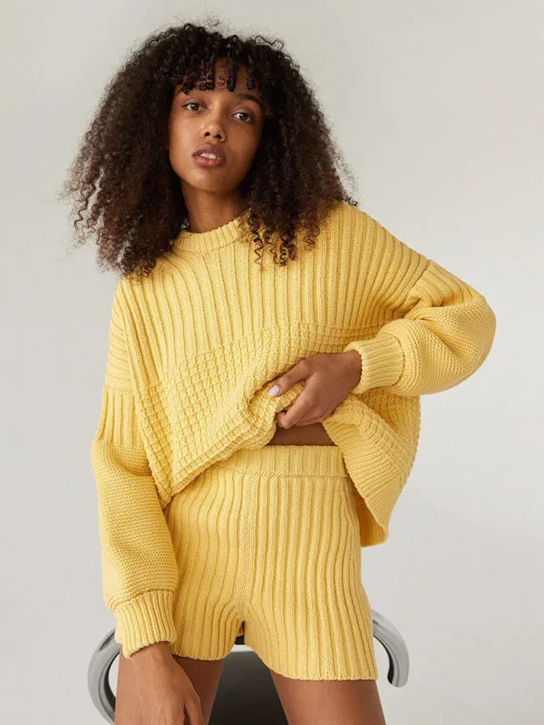 Comfy Knitwear Duo: Lounge Sweater and Laid-Back Shorts