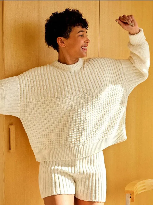 Comfy Knitwear Duo: Lounge Sweater and Laid-Back Shorts