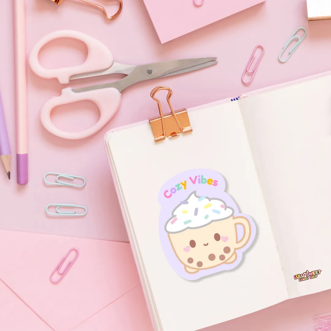 Cozy Vibes Latte Kawaii Sticker