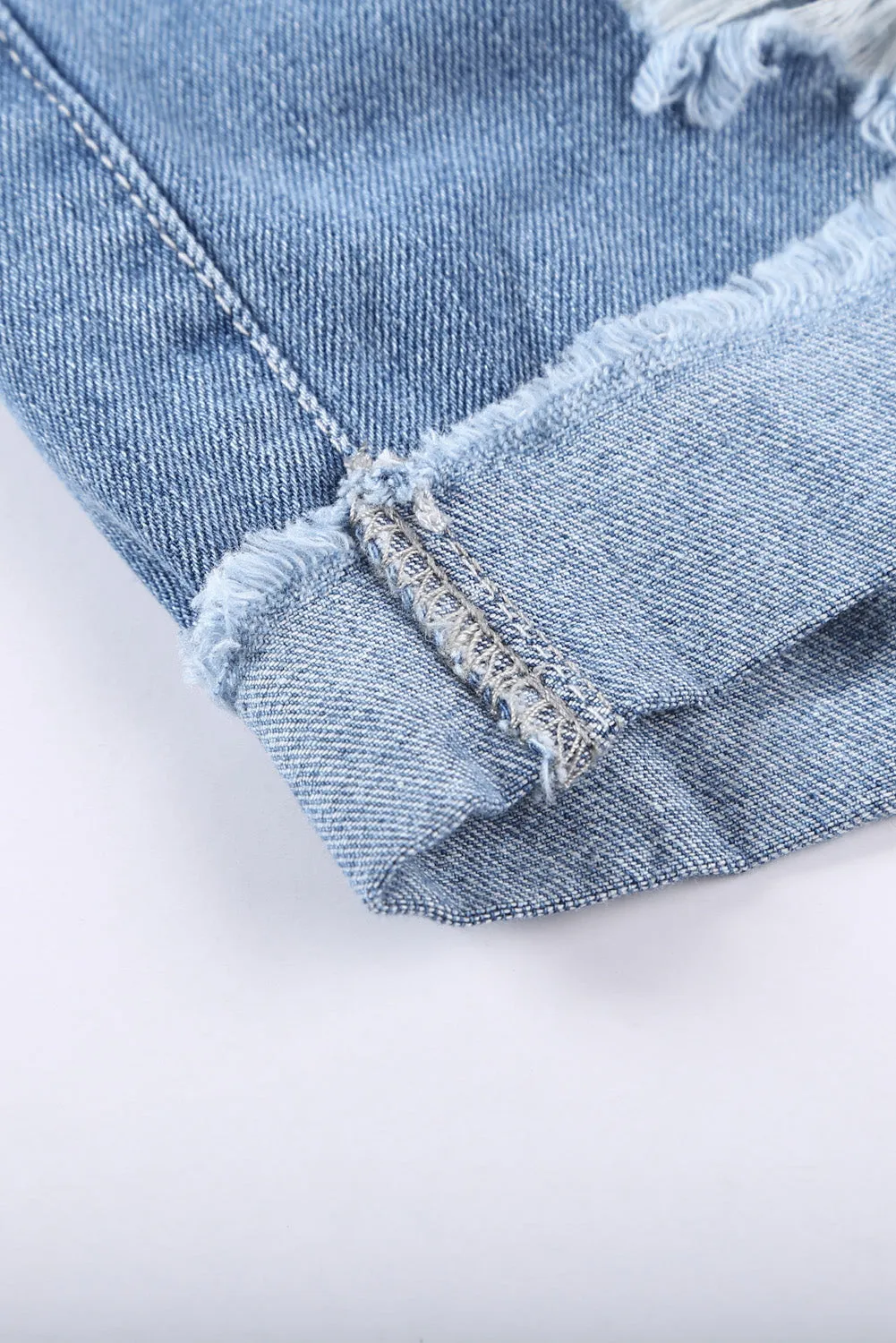 Distressed Ripped Rolled Hem Black Denim Shorts