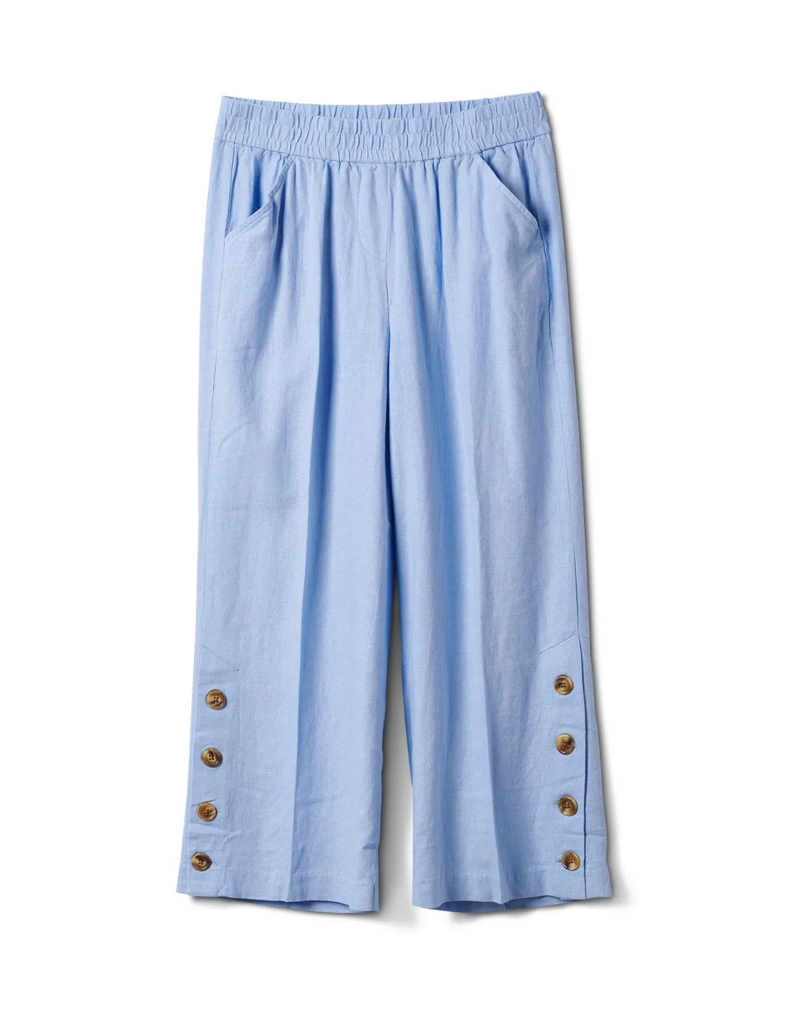 Elastic Waist Crop With Button Detail On Leg