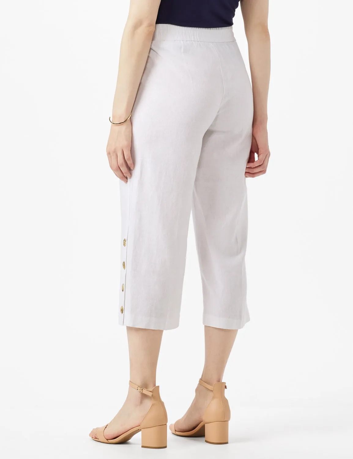 Elastic Waist Crop With Button Detail On Leg