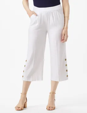Elastic Waist Crop With Button Detail On Leg