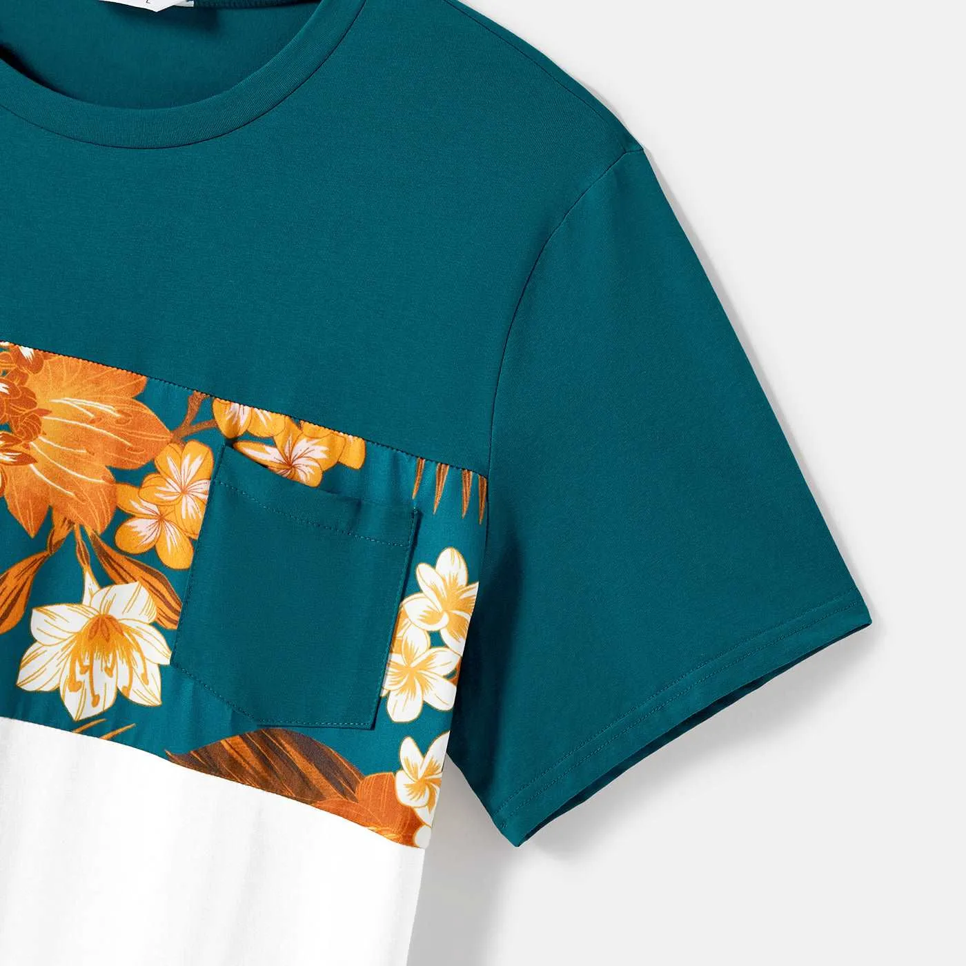 Family Matching Allover Floral Print Drawstring Ruched Bodycon Cami Dresses and Short-sleeve Spliced T-shirts Sets