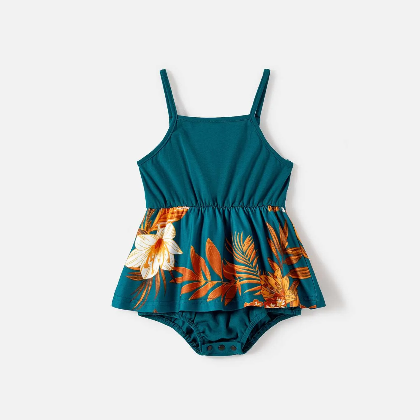 Family Matching Allover Floral Print Drawstring Ruched Bodycon Cami Dresses and Short-sleeve Spliced T-shirts Sets