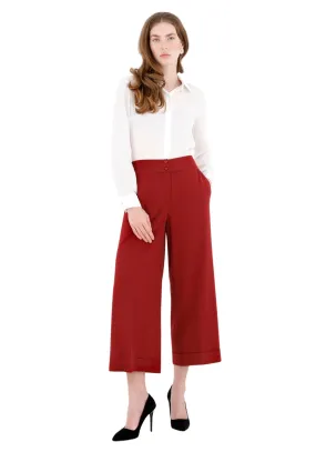 G-Line Burgundy Wide Leg Cropped Pants