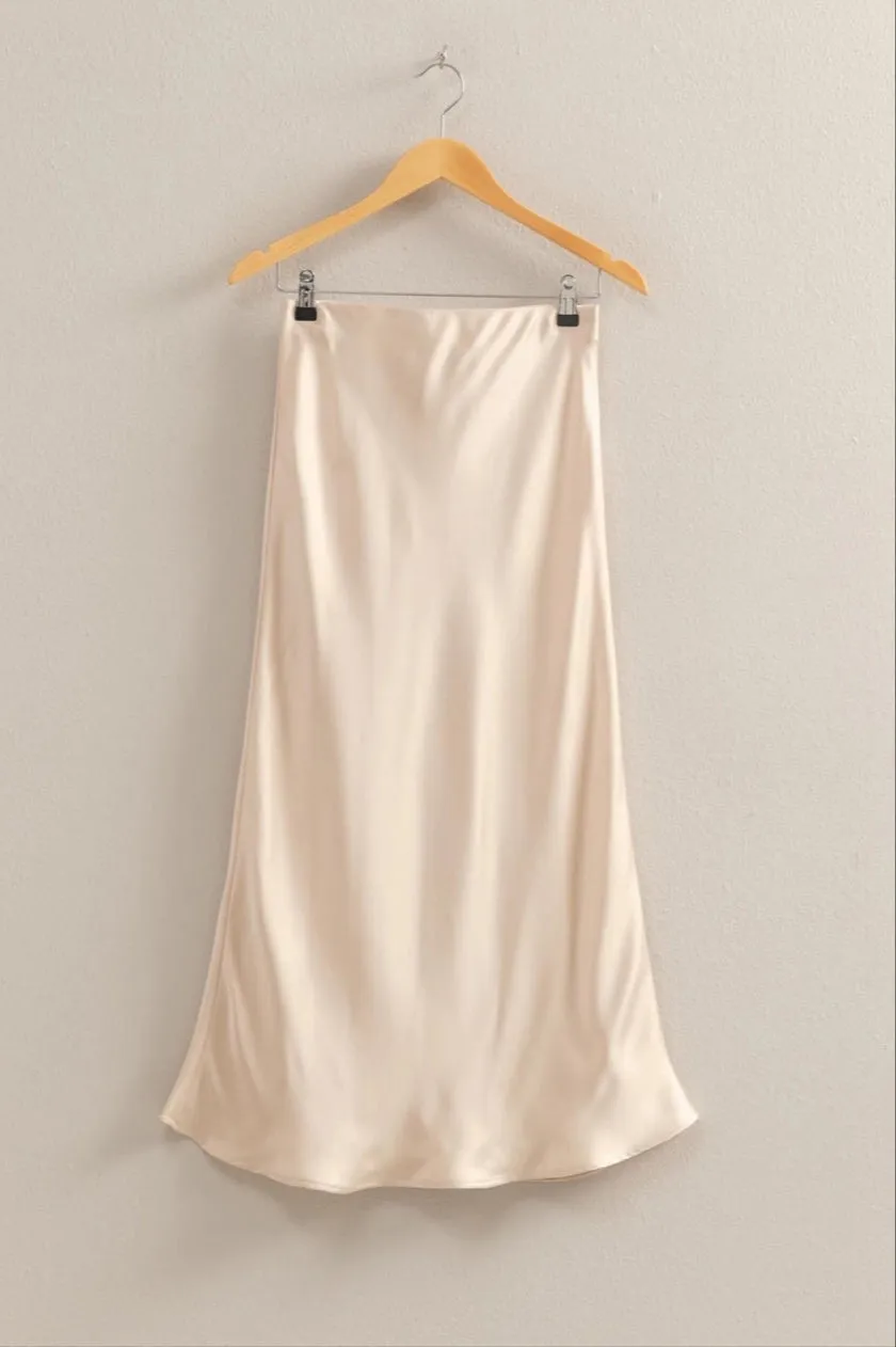 Gentle Breeze Satin Midi Skirt - Alpaca Cream