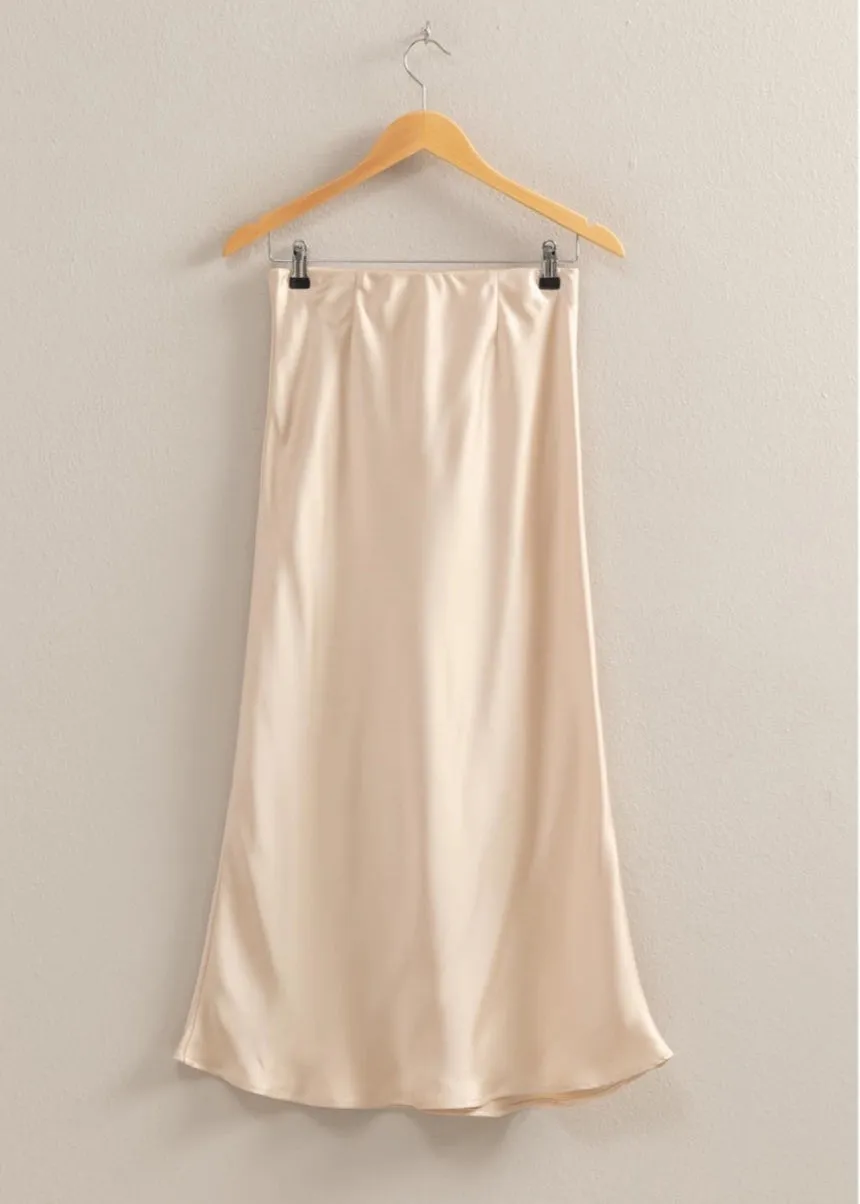 Gentle Breeze Satin Midi Skirt - Alpaca Cream
