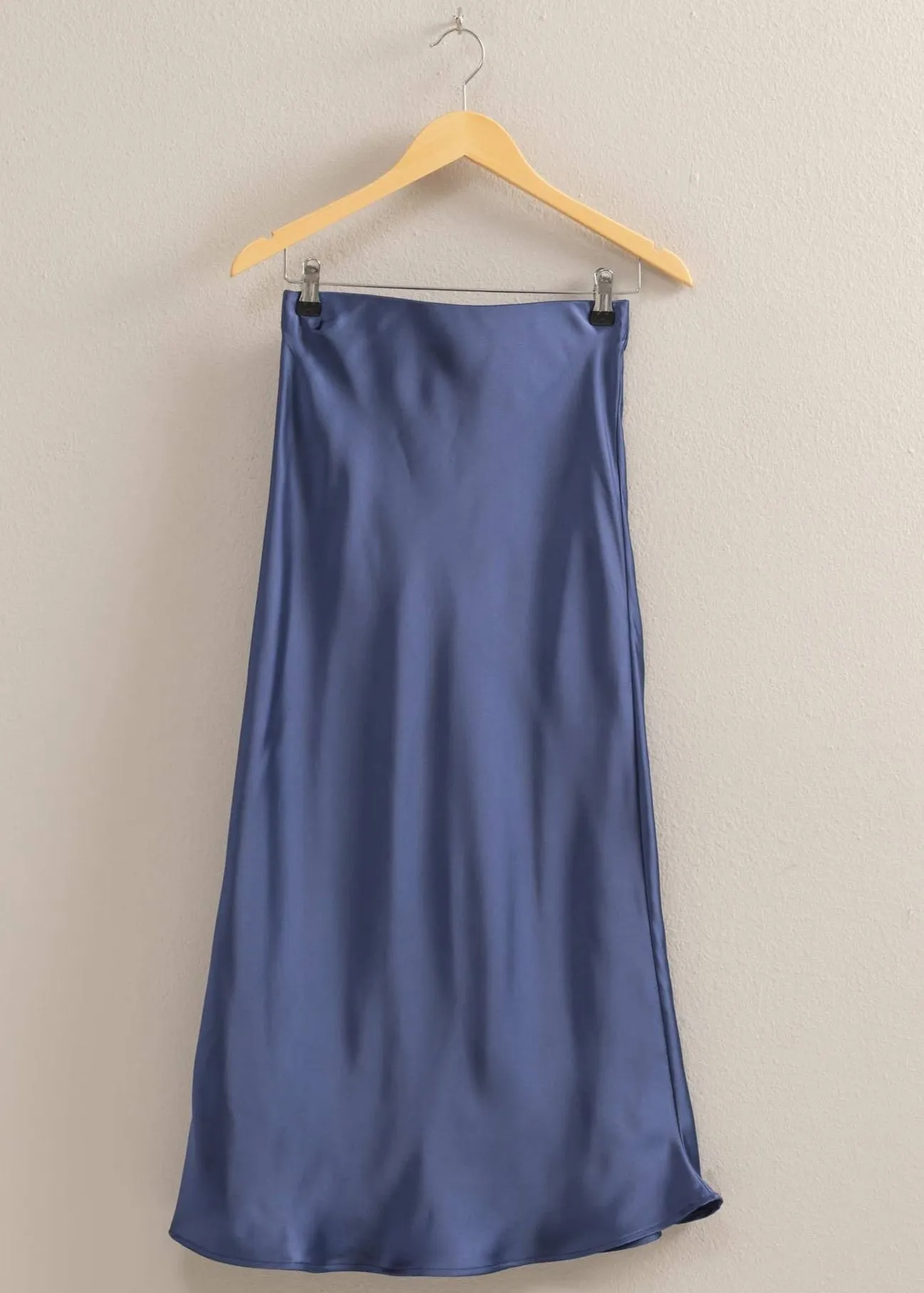 Gentle Breeze Satin Midi Skirt - Indigo Blue