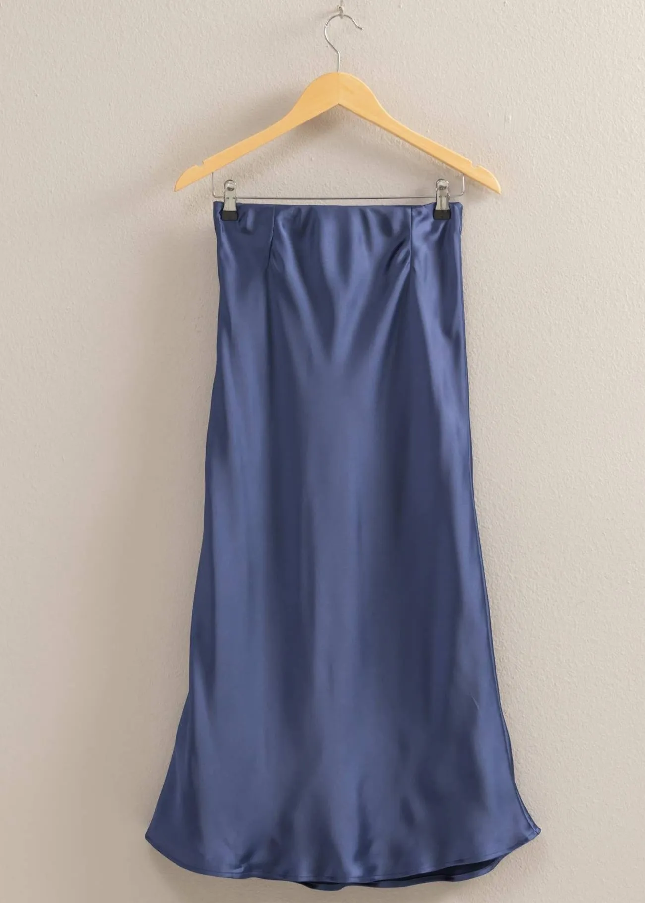 Gentle Breeze Satin Midi Skirt - Indigo Blue