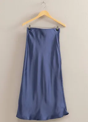 Gentle Breeze Satin Midi Skirt - Indigo Blue