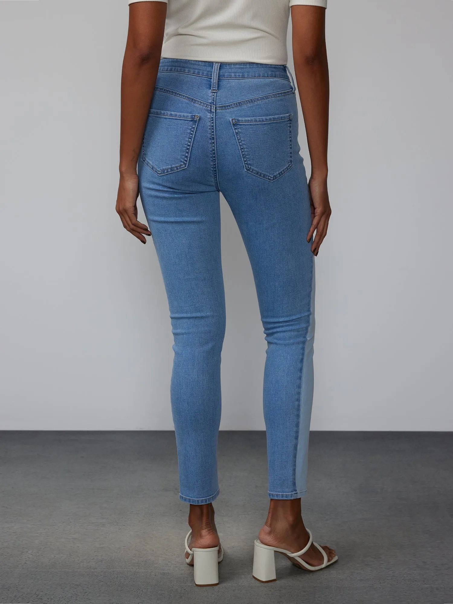 High Rise Two-Tone Skinny Jeans