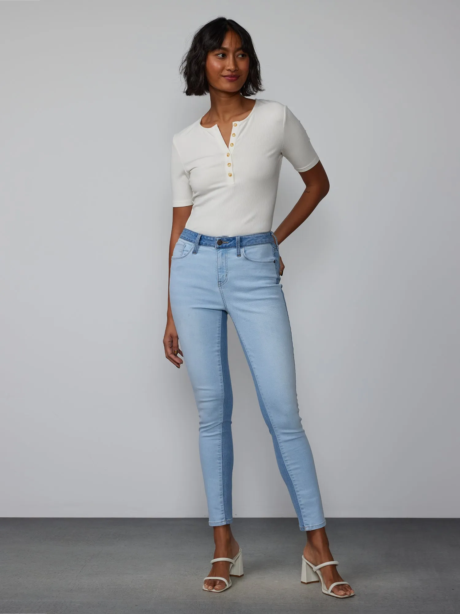 High Rise Two-Tone Skinny Jeans