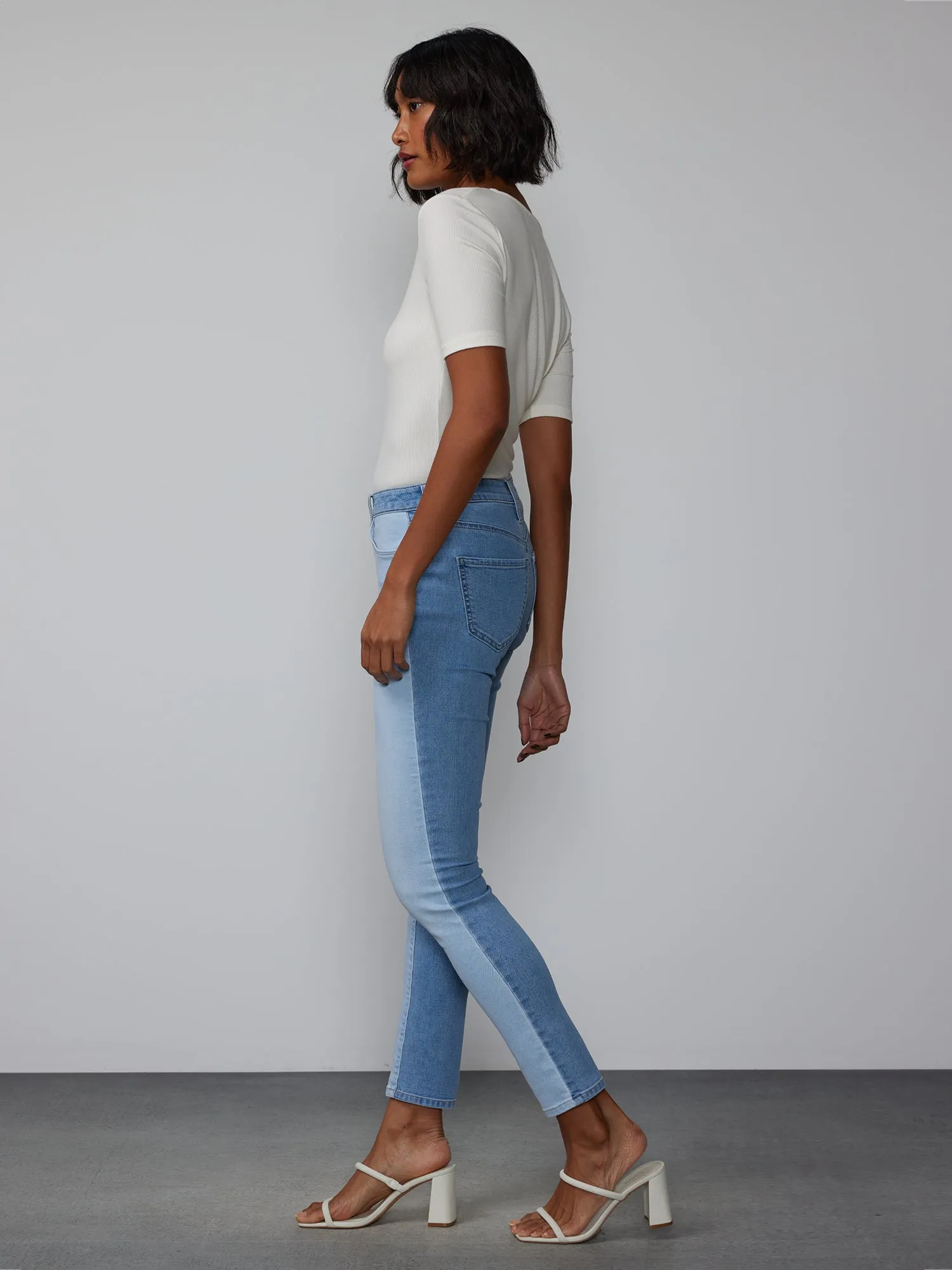 High Rise Two-Tone Skinny Jeans