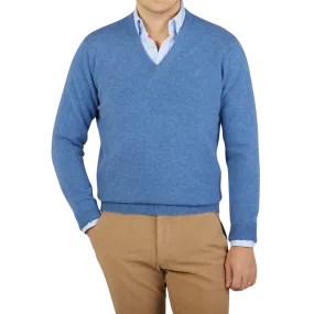 Jeans Blue Lambswool V-Neck Sweater