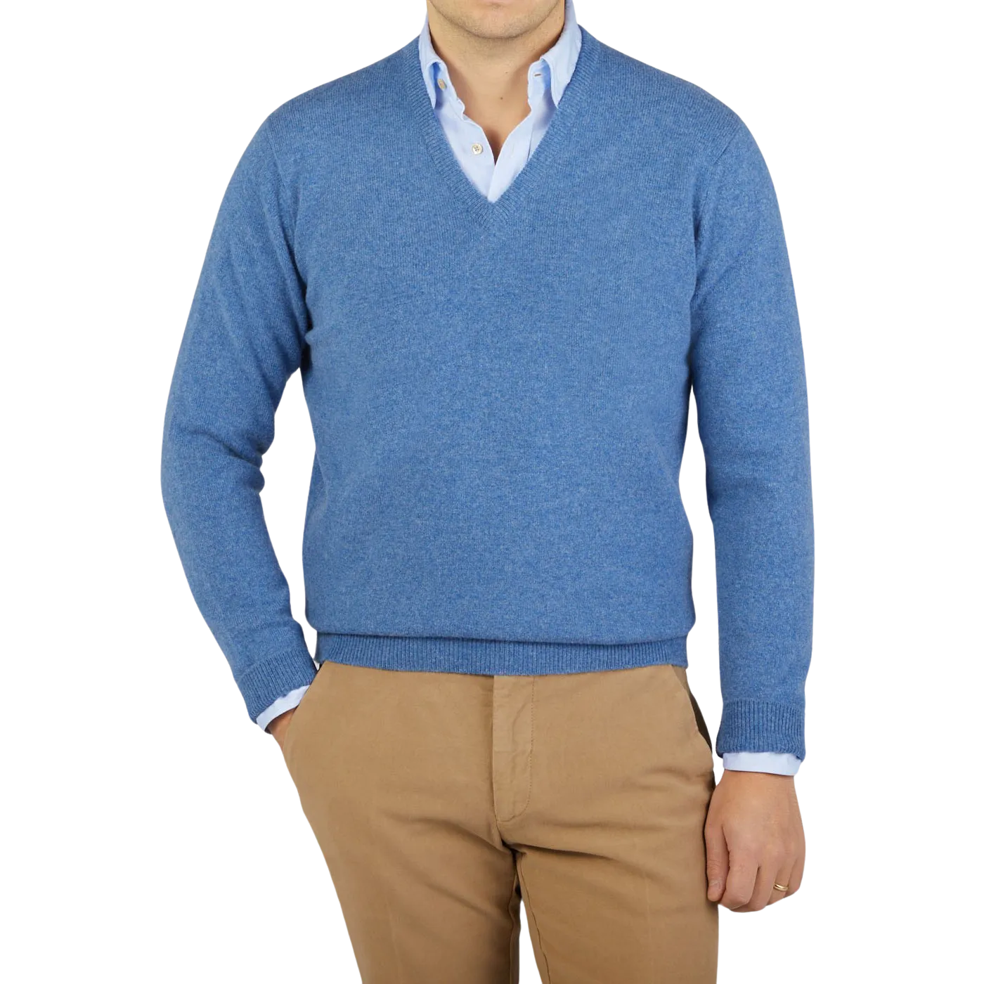 Jeans Blue Lambswool V-Neck Sweater