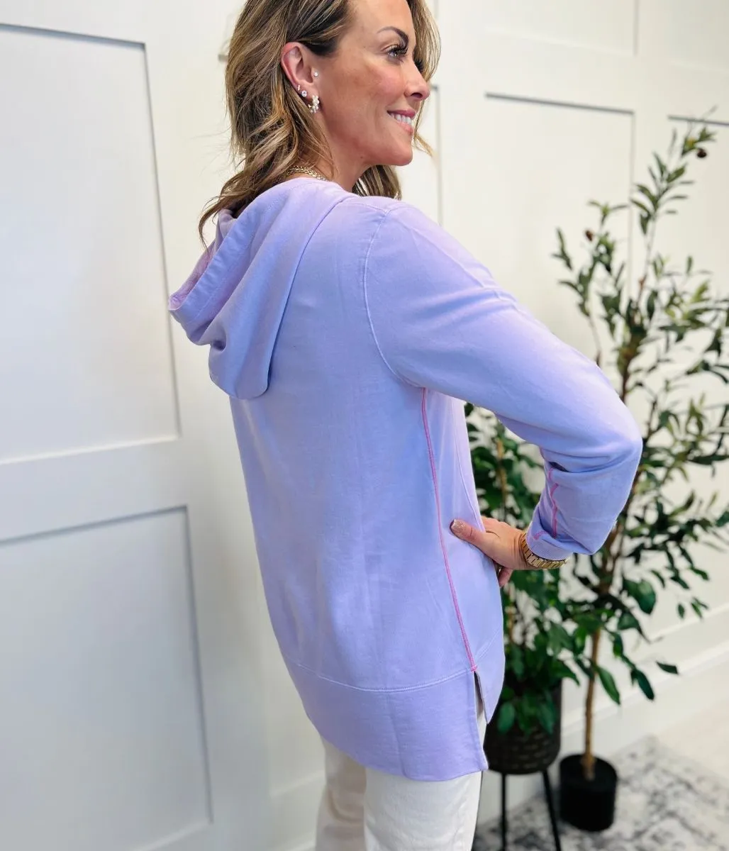 Lilac Cotton V Neck Hoodie