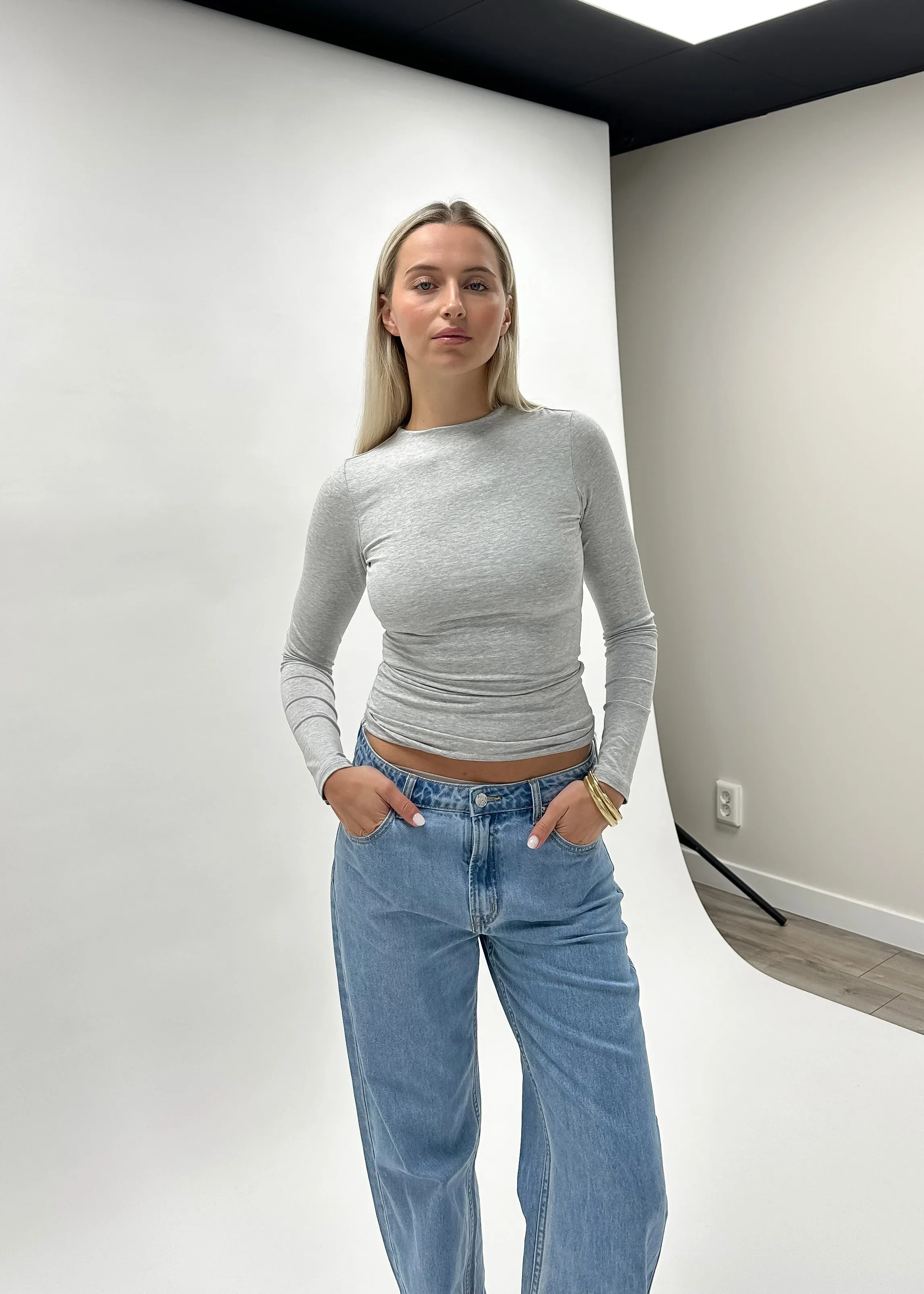 Long sleeve top long extra light grey melange