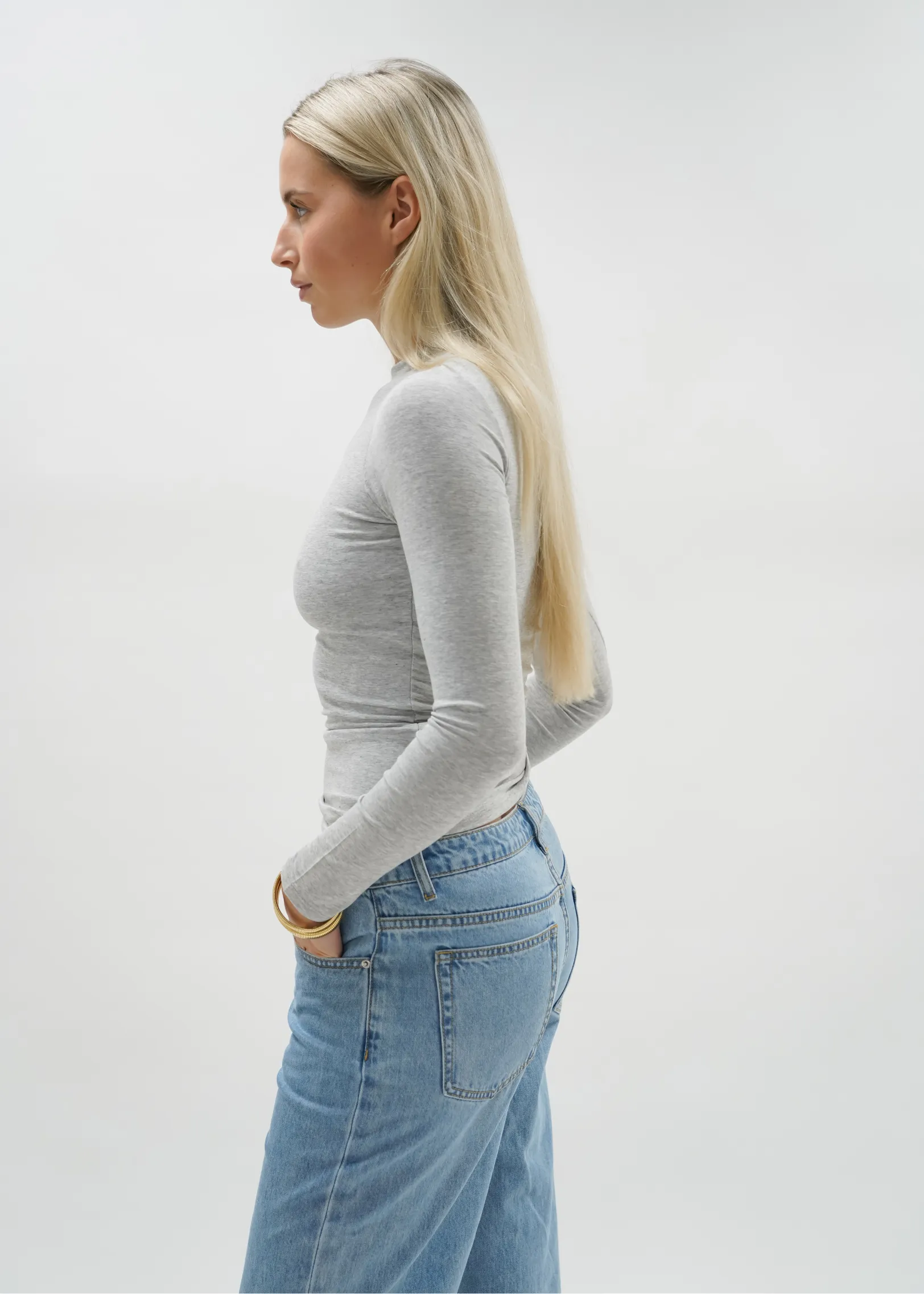 Long sleeve top long extra light grey melange