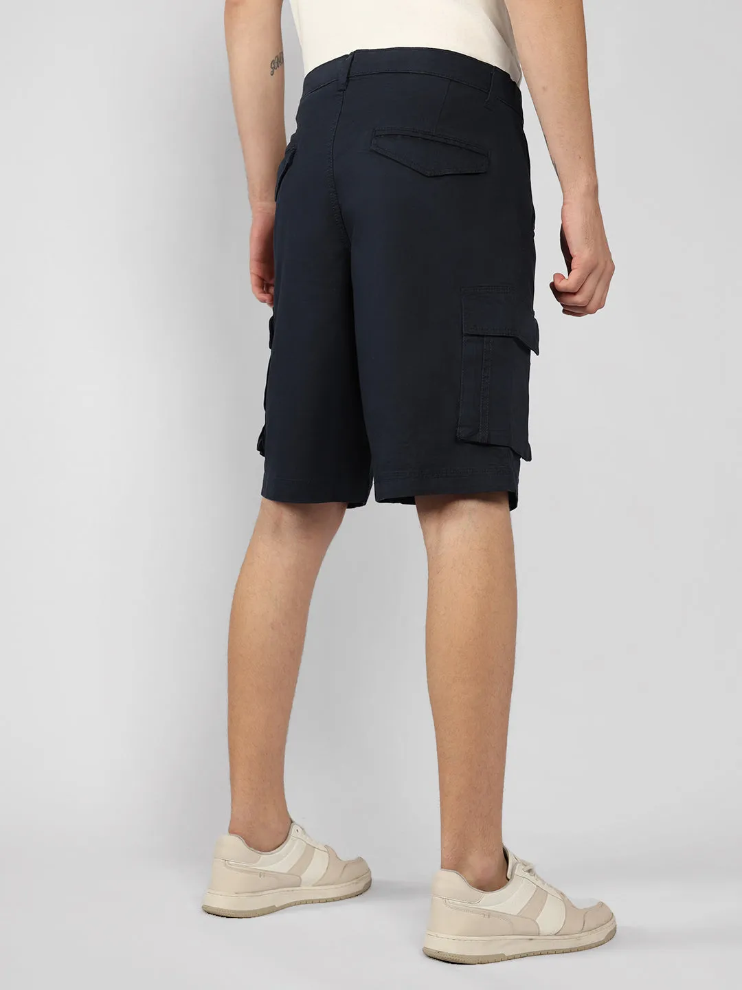 Men's Navy Solid Relaxed Fit Shorts