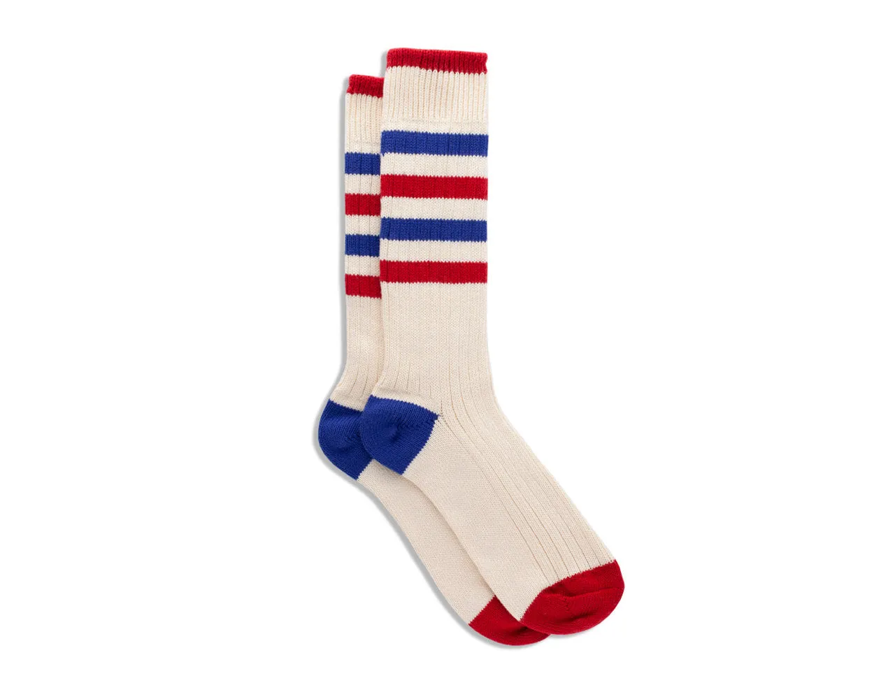 Men's Organic Cotton Striped Ribbed Socks - Vanilla Cream/RedNavy