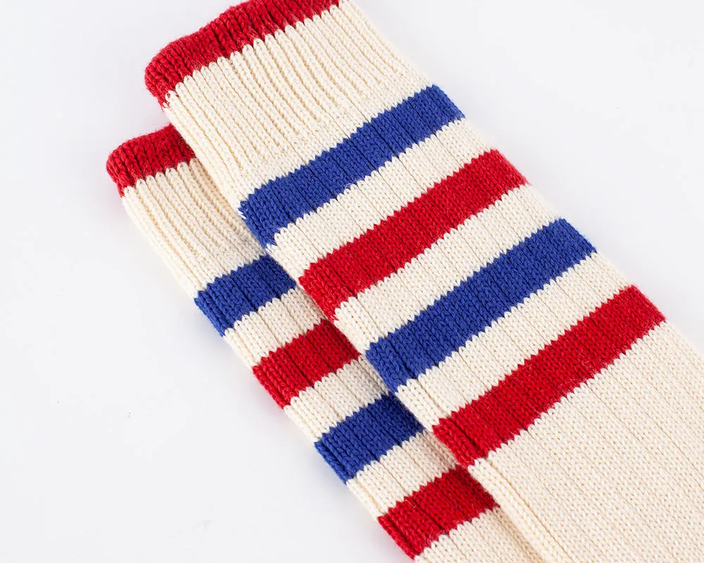 Men's Organic Cotton Striped Ribbed Socks - Vanilla Cream/RedNavy