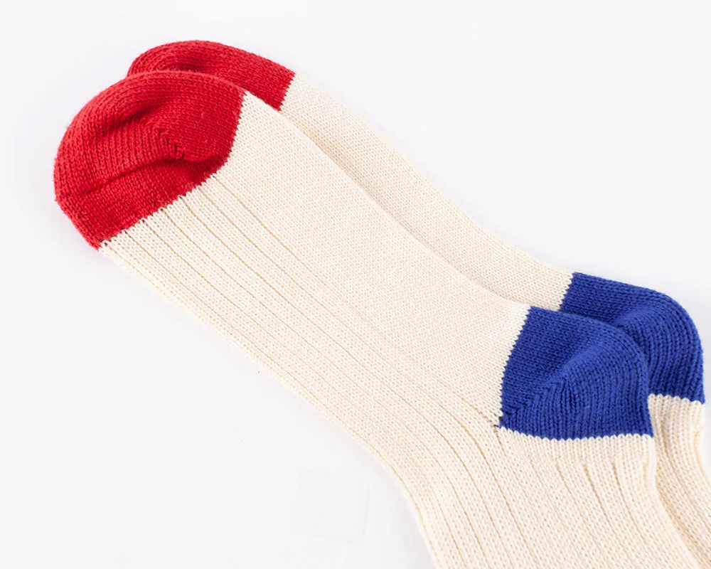Men's Organic Cotton Striped Ribbed Socks - Vanilla Cream/RedNavy