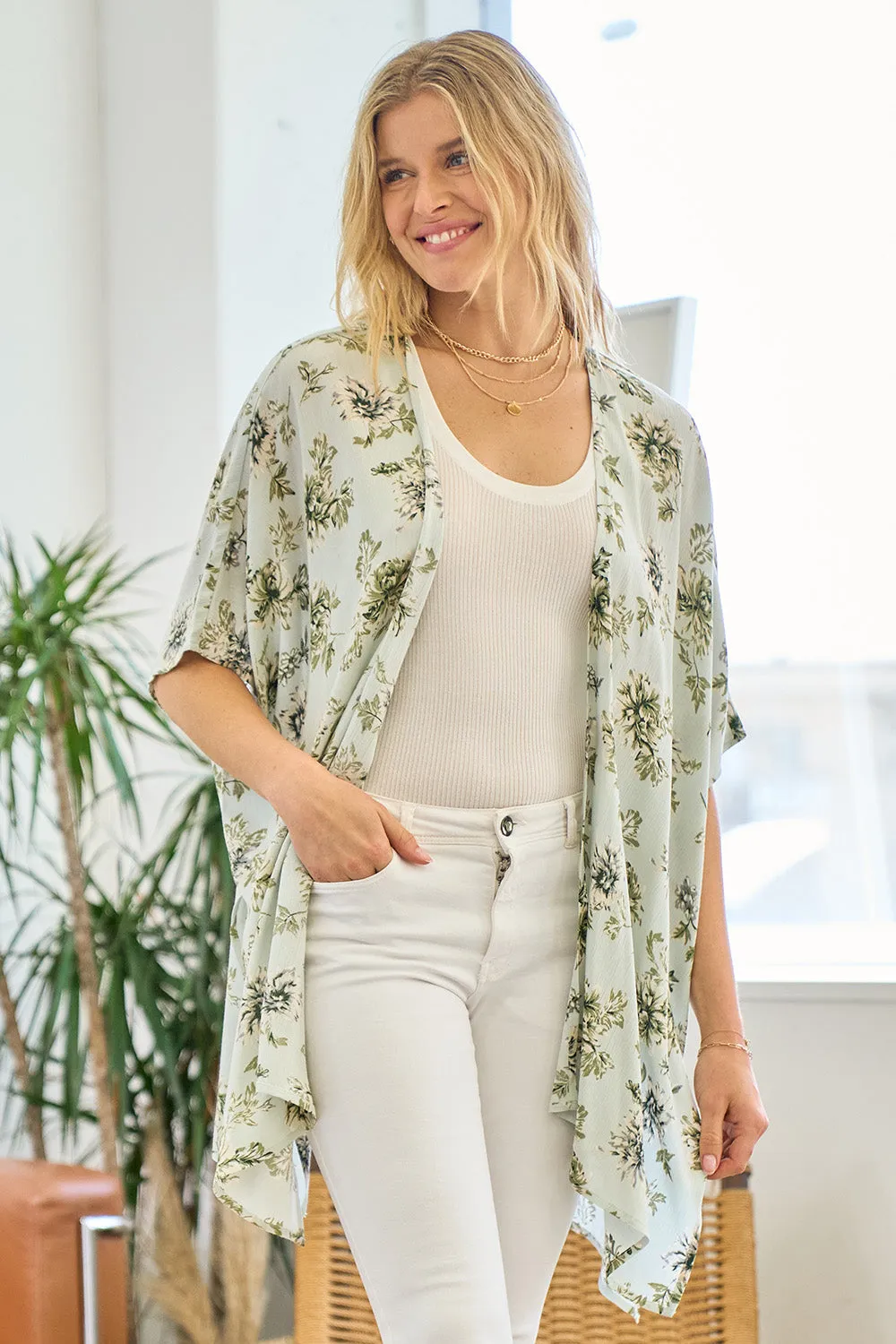Mint Floral Kimono Cardigan