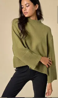 Mock Neck Chunky Sweater Olive Green