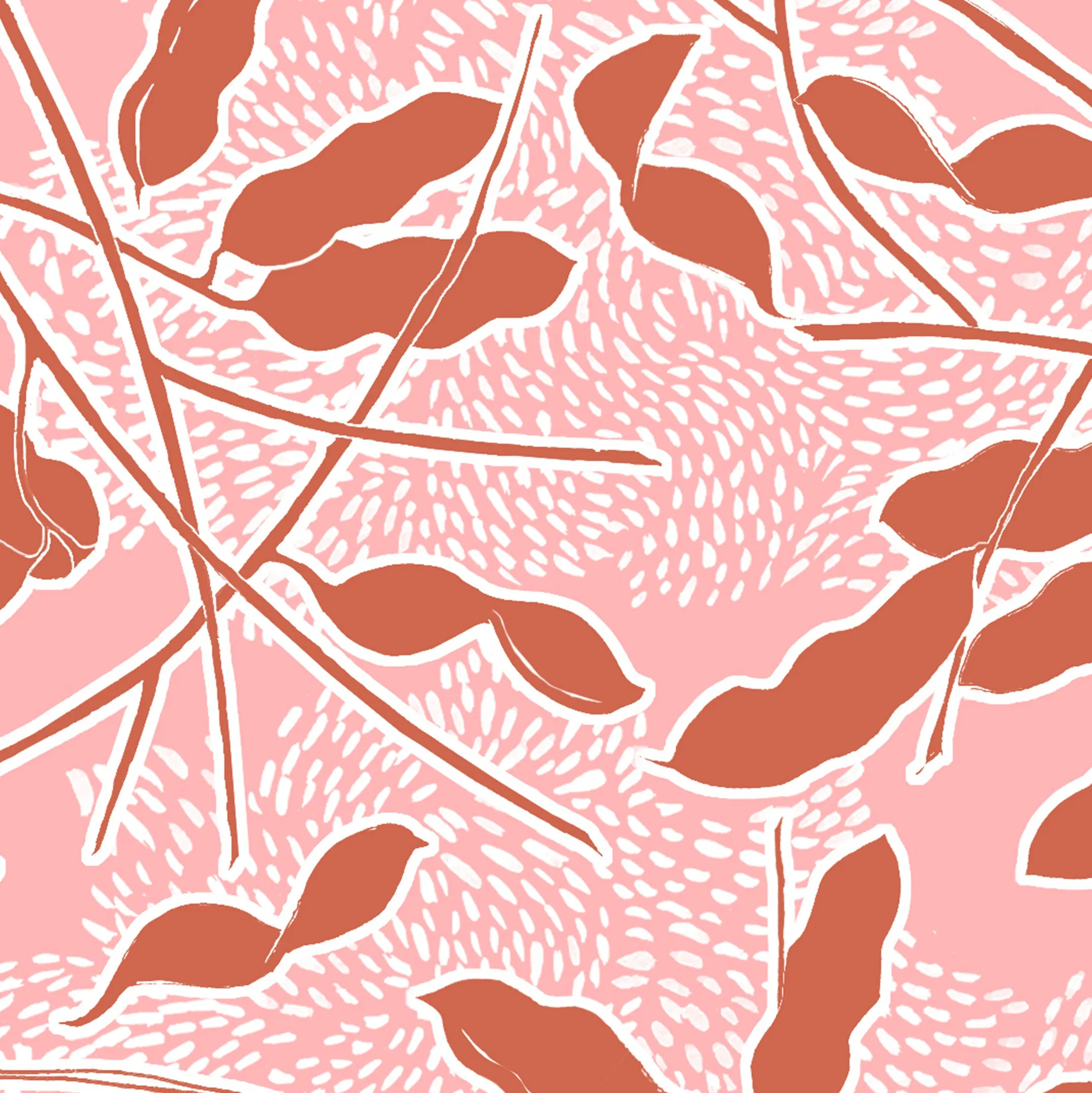 Mongana pods in rust on shell pink linen
