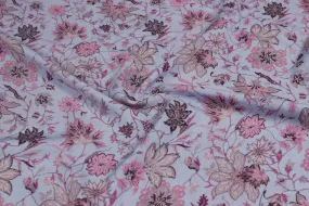 Pink Floral Printed Modal Viscose Blend Fabric