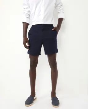 Rare Rabbit Mens Myka Navy Cotton Elastane Fabric Button And Zip Closure Relaxed Fit Solid Shorts