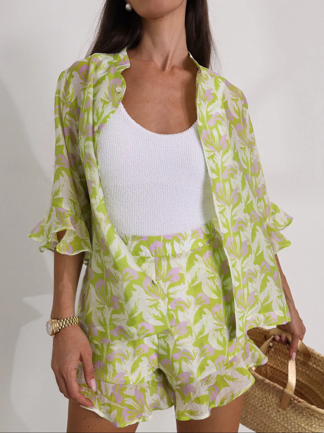 Reese Printed Vacay Shirt | Green Mix