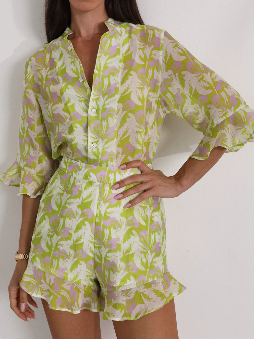 Reese Printed Vacay Shirt | Green Mix