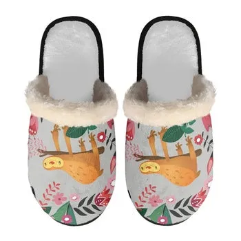 Sloth Print on Demand Artwork Women's Fur Lined House Slippers