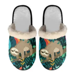 Sloth Print on Demand Artwork Women's Fur Lined House Slippers