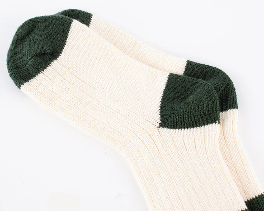 Women's Organic Cotton Striped Ribbed Socks - Ivory/Vintage Green