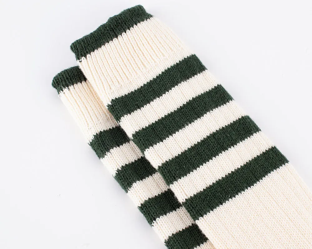 Women's Organic Cotton Striped Ribbed Socks - Ivory/Vintage Green